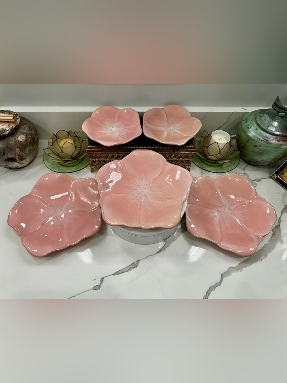 VTG Princess House Inspired Classics - Elegant Pink & Green Flower Plates VGUC